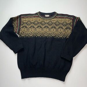 Meister Vintage Wool Fair Isle Black Sweater Size Medium